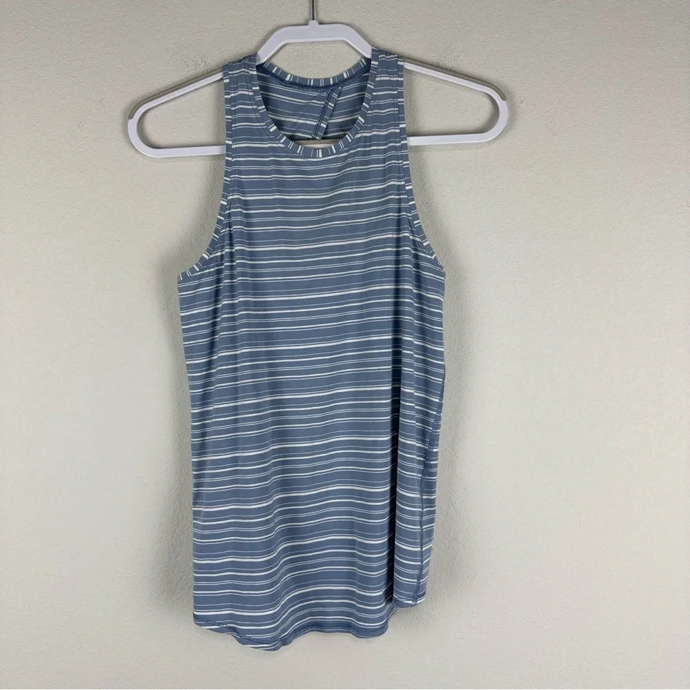 Lululemon Cut Back Stripe Tempest Blue White All Tied Up Athletic Tank Top 6